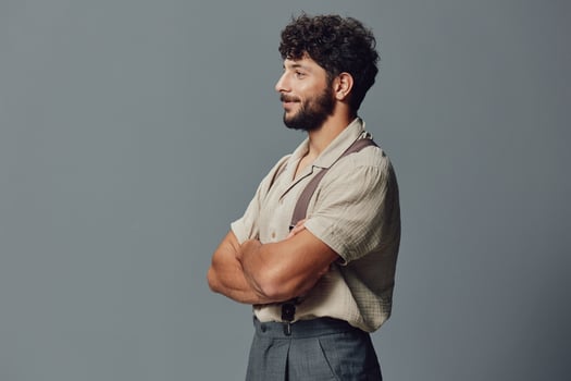 Young man fashion expression background guy happy adult smile model face handsome attractive photo