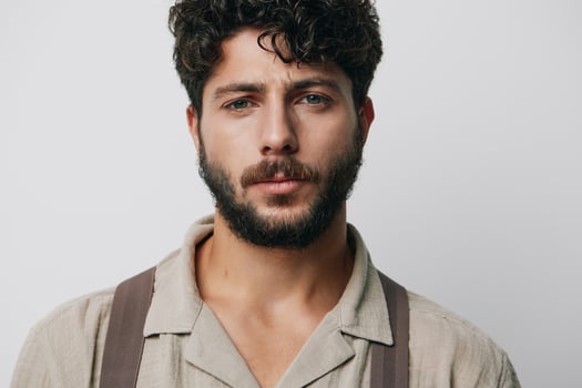 Confident beard portrait caucasian fashion men white male casual background handsome young person photo