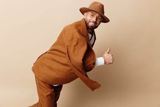 Hat man hipster mature young person background fashion beard portrait stylish happy handsome photo