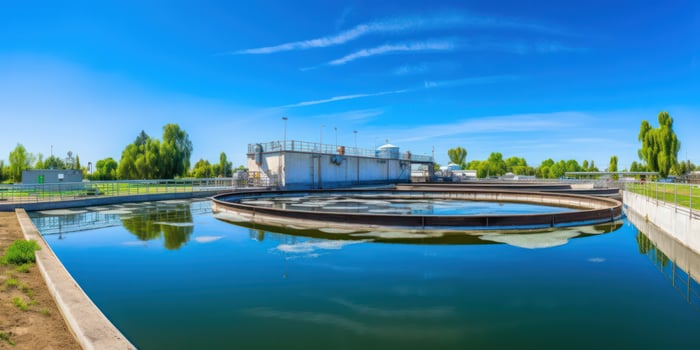 Cleansed Reflections. Industrial Water Treatment Facility Amidst Pollution and Ecology photo