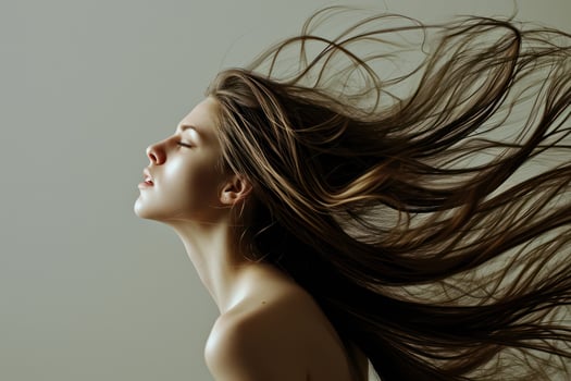 Long-haired Beauty. A Stunning Portrait of a Young Woman with Flawless Skin and Sensual photo