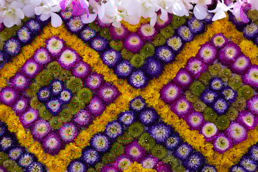 backdrop of beautifully arranged flower and bright colors is backdrop for flower in beautifully arranged garden at flower festival. Beautiful colorful background with Copy Space for inserting text. photo