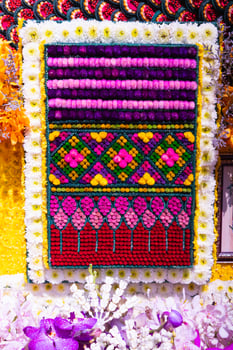 backdrop of beautifully arranged flower and bright colors is backdrop for flower in beautifully arranged garden at flower festival. Beautiful colorful background with Copy Space for inserting text. photo