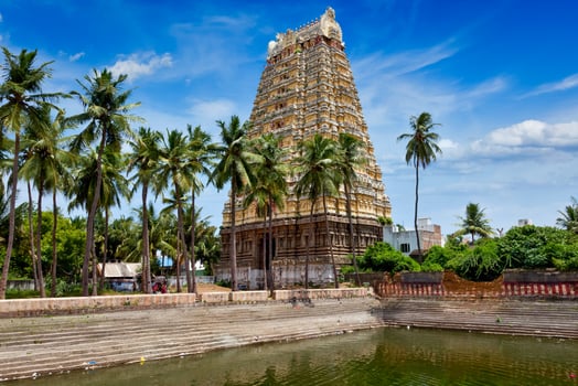 Gopura tower and temple tank of Lord Bhakthavatsaleswarar Temp photo