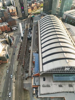 High Angle View of Greater Manchester City Centre Buildings During Beautiful Sunny day over England UK. May 5th, 2024 photo