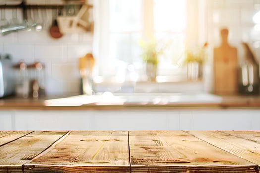 Warm Sunlight Bathes a Modern Kitchen Interior With Wooden Countertops photo