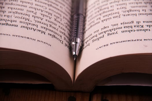 Pen and book photographed from close range photo
