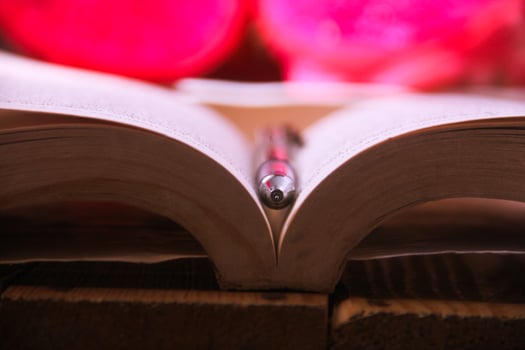 Pen and book photographed from close range photo