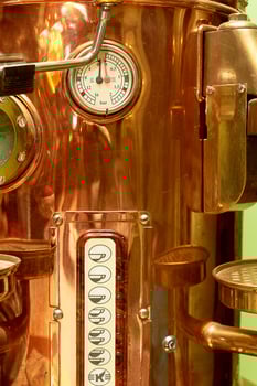 Boiler for restaurant metal bronze, professional equipment.Closely. photo