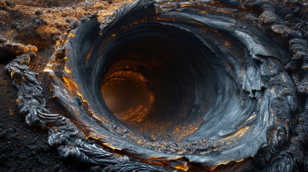 Closeup of a lava tube revealing a smooth and glossy texture as the molten rock makes its way through the cavelike structure photo