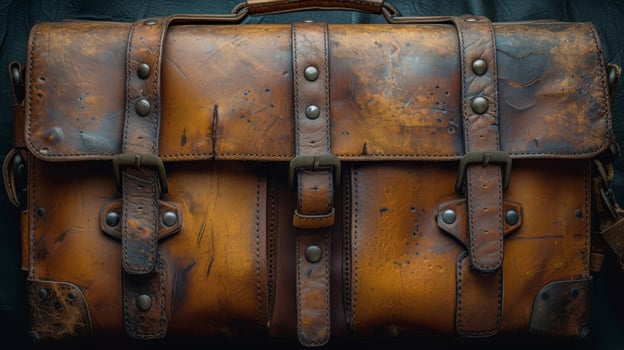 Texture of an aged leather briefcase displaying creases and imperfections that speak of its long and reliable service photo
