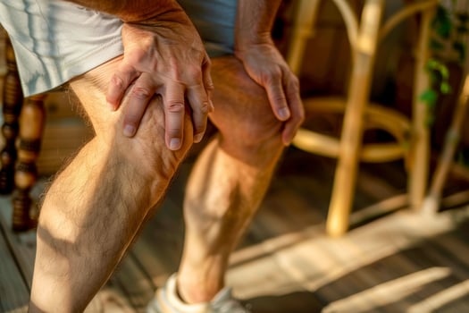 Person holding knee while sitting in chair photo