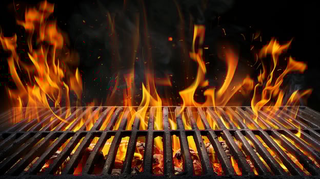 Fire flaming barbecue grill for cooking food in picnic party. photo