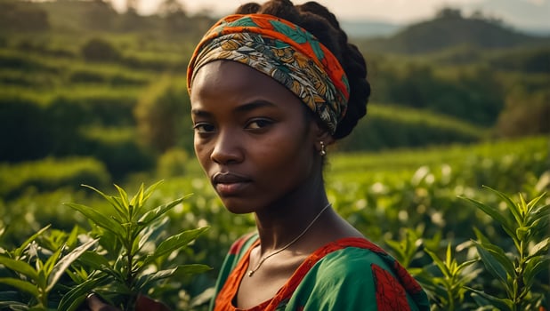 girl picking green tea on a plantation in Kenya photo