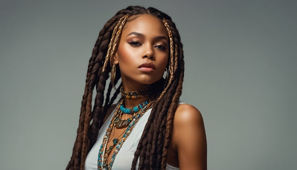 Portrait of a chic African American girl with dreadlocks photo
