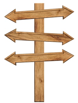 Wooden boards nailed together in the form of arrows on a pole, a direction indicator photo