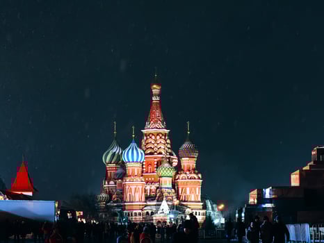 St. Basil's Cathedral in Moscow on red Square at night in winter in Russia photo