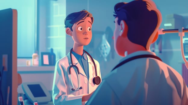 A patient undergoes a physical examination while an AIassisted diagnosis system compares their symptoms to a vast database of known rare diseases photo