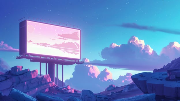 A digital billboard showcasing a futuristic virtual landscape beckoning viewers to enter and explore photo