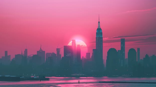 A sense of romance and nostalgia fills the air as the citys skyline is bathed in the last rays of sunlight casting a serene and dreamy image photo