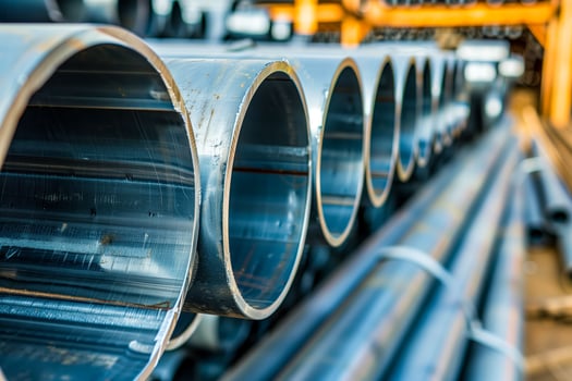 A close up of a bunch of pipes in a factory photo