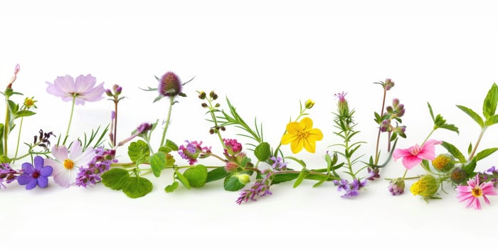 wildflowers decoration floral flatlay on white background photo