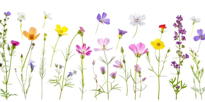 wildflowers decoration floral flatlay on white background photo