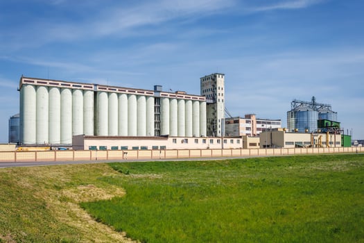 silos granary elevator on agro-industrial complex with seed cleaning and drying line for grain storage photo