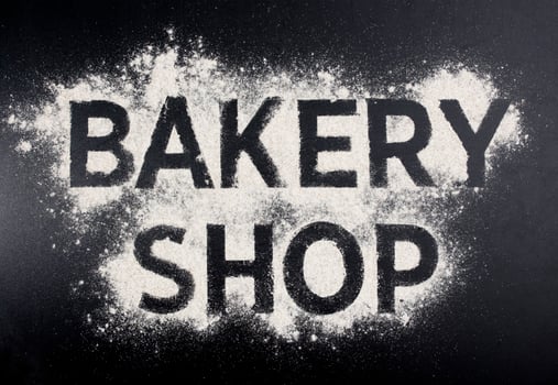 Bakery shop word made of flour. Baking store logo. photo