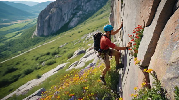 rock climber is climbing a cliff photo