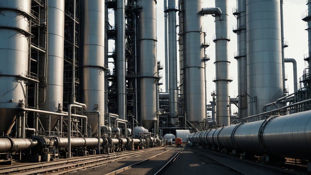 atmosphere of oil refinery work, factory, people working, oil refinery workers photo