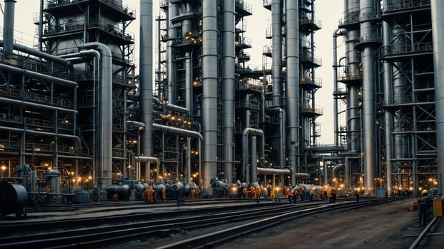 atmosphere of oil refinery work, factory, people working, oil refinery workers photo