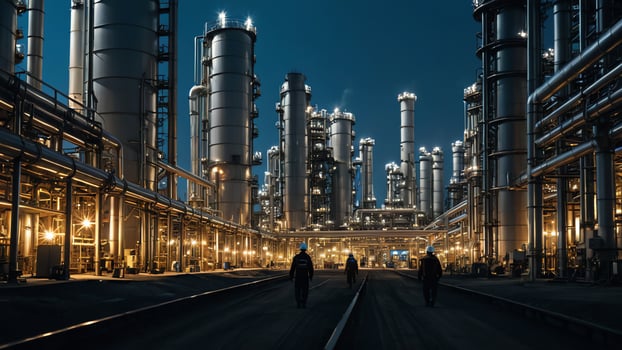 atmosphere of oil refinery work, factory, people working, oil refinery workers photo