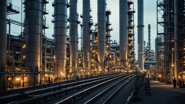 atmosphere of oil refinery work, factory, people working, oil refinery workers photo