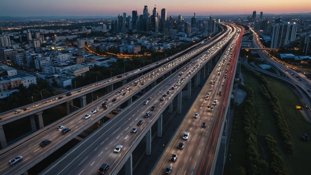 aerial view of highway, overpass in city photo