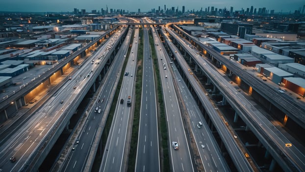 aerial view of highway, overpass in city photo