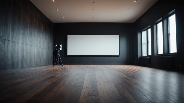 empty room with wooden floor and large windows photo