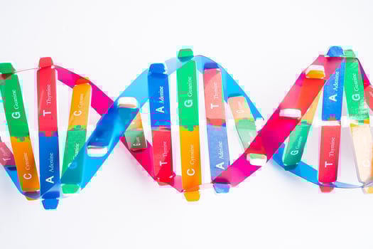 DNA or Deoxyribonucleic acid is a double helix chains structure formed by base pairs attached to a sugar phosphate backbone. photo