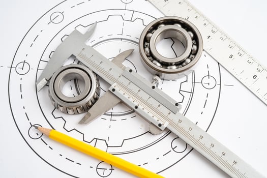 Engineering tools and mechanical industrial with vernier caliper and metal ball bering. photo