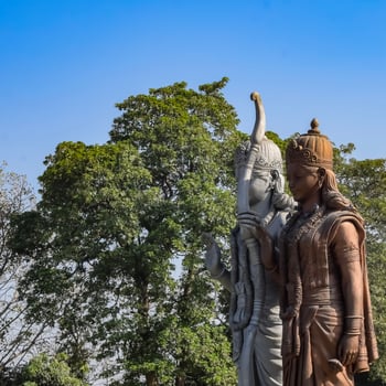 Big statue of Lord Sita Ram near Delhi International airport, Delhi, India, Lord Ram and Sita big statue touching sky at main highway Mahipalpur, Delhi photo
