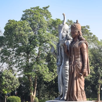 Big statue of Lord Sita Ram near Delhi International airport, Delhi, India, Lord Ram and Sita big statue touching sky at main highway Mahipalpur, Delhi photo