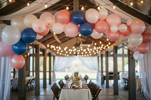 Balloon garland adorning a wedding reception venue, adding a touch of whimsy photo