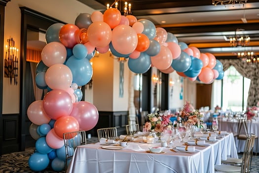 Balloon garland adorning a wedding reception venue, adding a touch of whimsy photo
