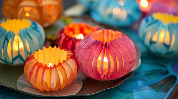 A tray of beautifully crafted paper lanterns representing the hope and light that Diwali brings into peoples lives photo