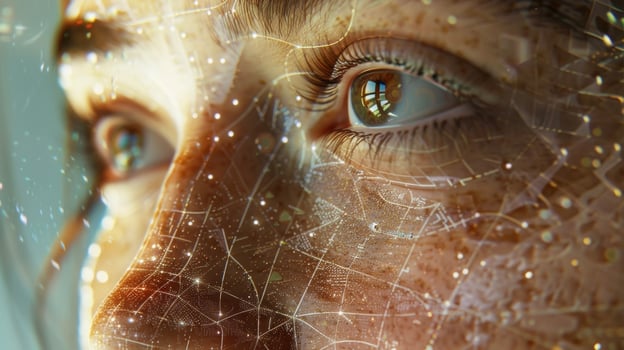 An extreme closeup of a patients skin showing distinct patterns and textures being analyzed by an AI platform for remote diagnosis and customized treatment recommendations photo