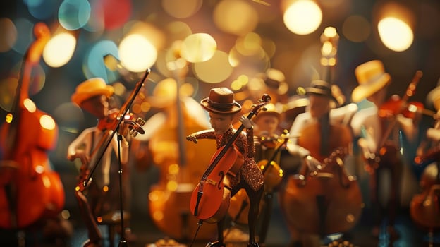 The stage is filled with a group of enthusiastic musicians of different ages each with a different instrument but all perfectly in sync as they bring a fusion of classica photo