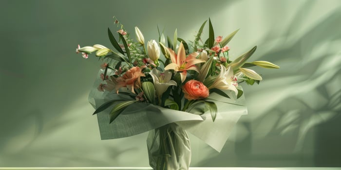 green flower bouquet arrangement gift, ai photo