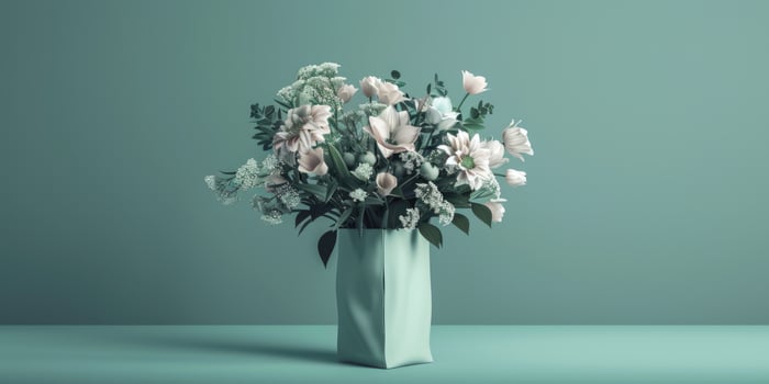 green flower bouquet arrangement gift, ai photo