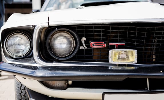 Minsk, Belarus, May 16, 2024 - Headlight ford mustang cobra photo