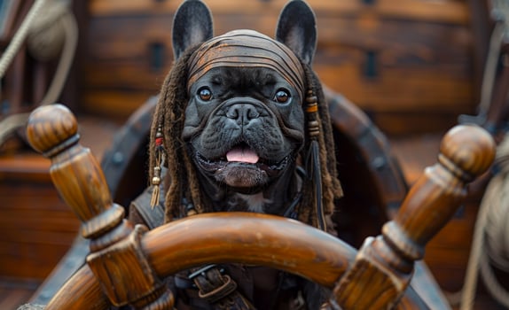 Dog pirate. French bulldog dressed in costume of pirate photo